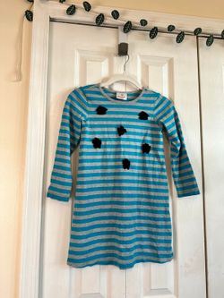 Hanna Andersson stripes dress with velour flowers, size 6-7