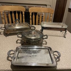 Vintage Silver Glass Serve ware 4 Piece Set 