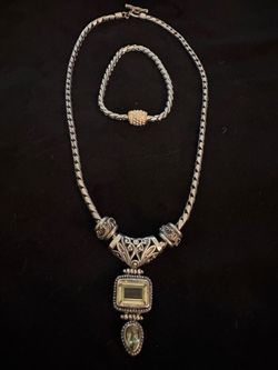 Silver/stainless steel necklace and bracelet set