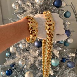 Miami Cuban Link Gold Plated Chain & Bracelet Set