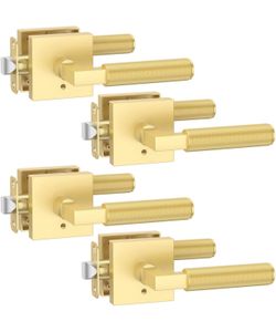 Asidrama 4 Pack Gold Privacy Door Handles, Door Lever with Door Knobs Indoor for Bedroom or Bathroom, Heavy Duty Door Handles Interior with Locks for 