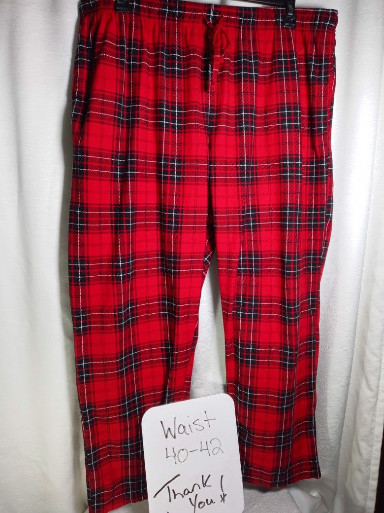 XXL Nautica Men's Pajama Pants RED BUFFALO Plaid Fleece Drawstring Sleepwear