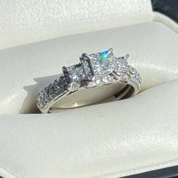 Kay Jewelers Zei 10k white gold Princess-Cut 1CTW Diamond Three-Stone Engagement Ring