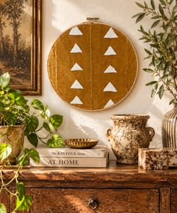 Vintage Boho Textile Wall Hanging Art Framed Tribal Mudcloth Handcrafted Artisan Geometric Eclectic
