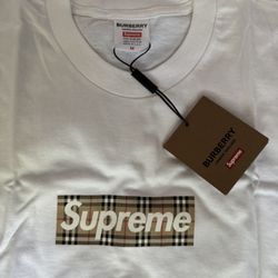 Supreme x Burberry Box Logo White T-shirt Size  Medium