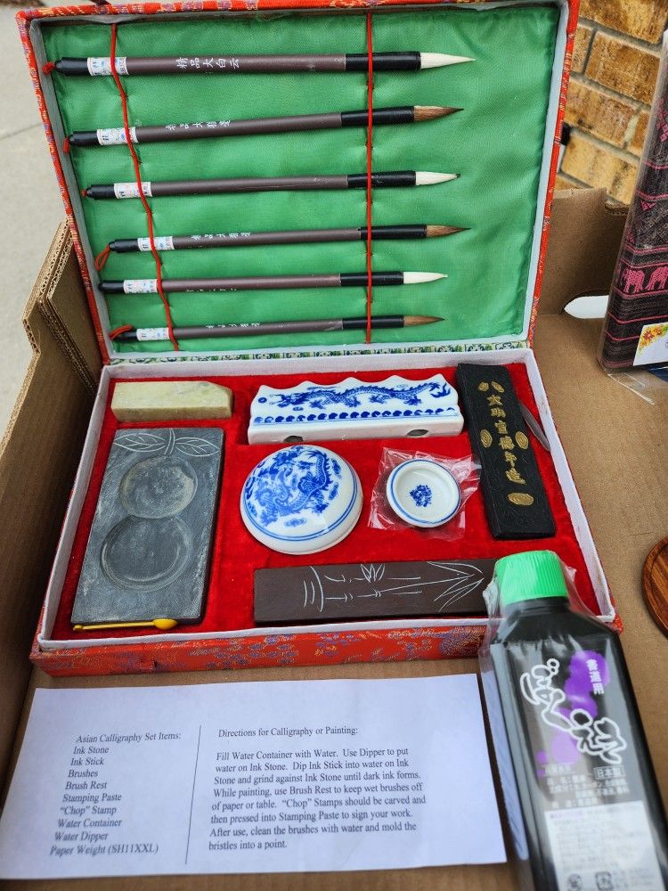 Vintage Chinese Calligraphy Brush And Ink Set