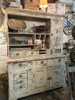 Awesome vintage solid wood 2 piece hutch