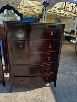 Dark Cherry Wood 5-Drawer Tall Dresser