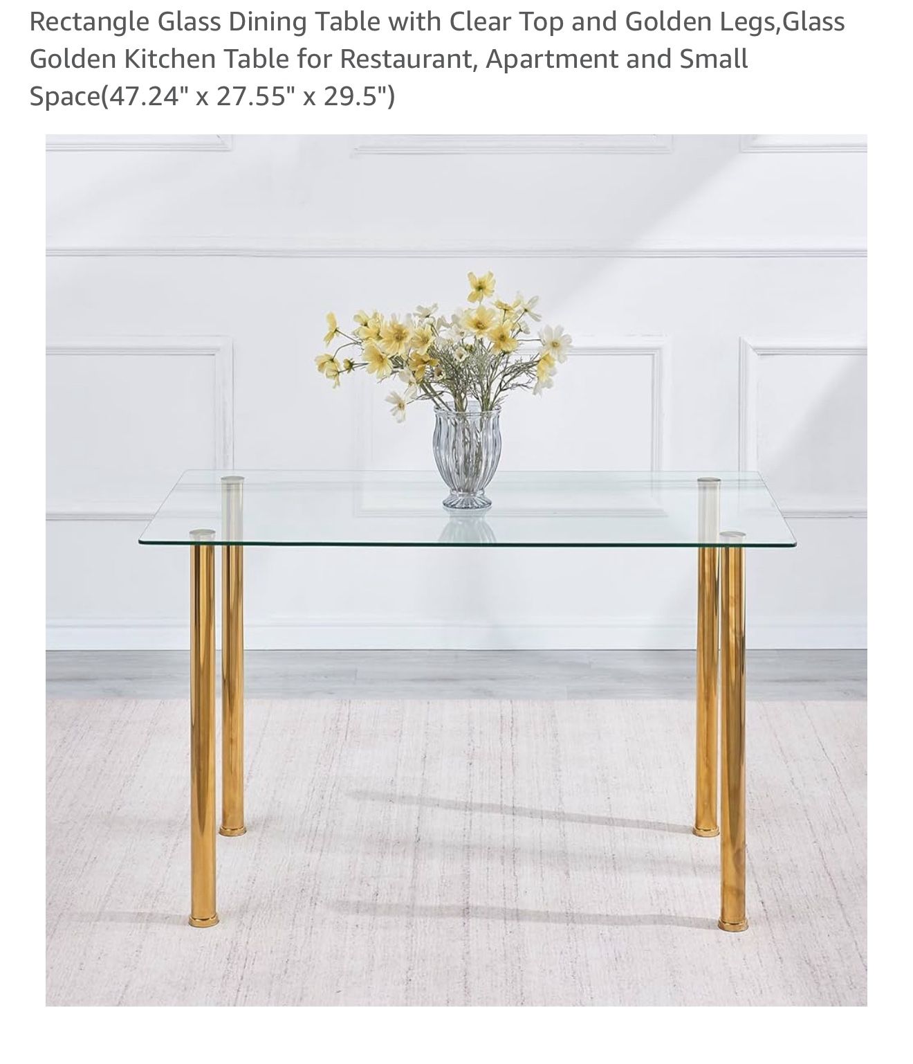 47.24” Glass Dining Table With Clear Glass And Golden Legs