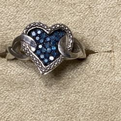 925 Silver Blue Sapphire Heart Ring
