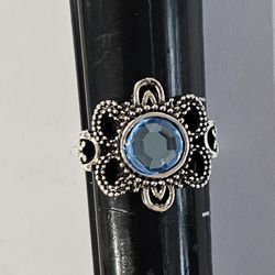 LADIES NEW SIZE 7.5 FLORAL SILVER BLUE TOURMALINE FASHIONISTA RING 
