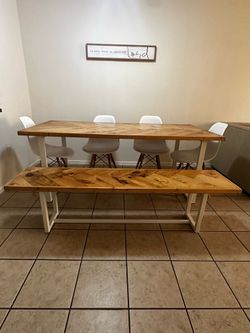 Custom Dining Table w/ Bench & 4 Chairs