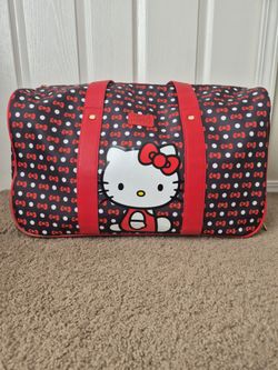Hello Kitty Duffel Bag Carry On Overnight Travel Red polka-dot Tote 18" Rare