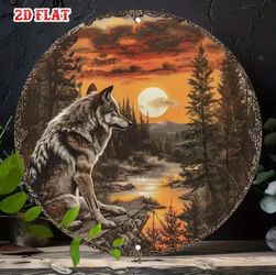Sunset Sentinel Wolf 8" Metal Wall Disc