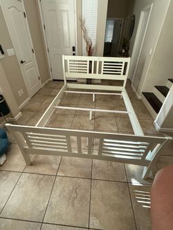 White Wood Bed Frame with Headboard and Footboard