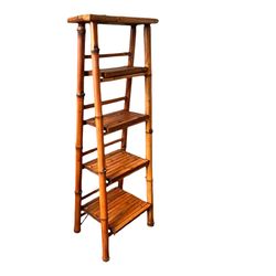 Antique vintage bamboo rattan ladder shelf