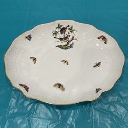 Herend Porcelain Rothschild Bird Oval Scalloped Dish Bowl Insects Birds Hungary