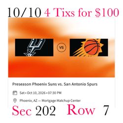 Phoenix Suns vs San Antonio Spurs 10/10 4 Tixs for $100