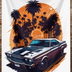 Muscle Meets Paradise Beachside Beast Sunset Torque Wall Tapestry 24"× 35"