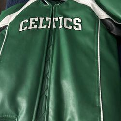 Classic Boston Celtics Leather Bomber Jacket 