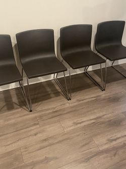 Set Of 4 IKEA LIlLANAS Stackable Dining Chairs With Chrome Plated Legs And Dark Brown Faux Leather Ergonomically designed Seats