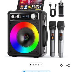 Karaoke Machine, Portable Bluetooth Karaoke Speaker with 2 Wireless Microphones, PA System for Adults Kids with LED Lights & Echo Adjustment, Supports