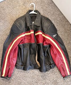 Leather Motorcycle Jacket Black Red Cream
