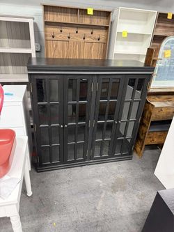 47.4”H Sideboard Buffet Cabinet with Tempered Glass Doors and 8 Shelves, Storage Cabinet Credenza for Living Room, Dining Room, Black  390079-01