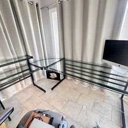 L-Shaped Glass Computer Desk – $60
