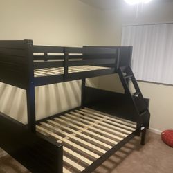 Twin/full bunk bed. $350 bunk only. $550 with mattresses. Assembly required. Assembly not included. Tax included. Free local delivery.