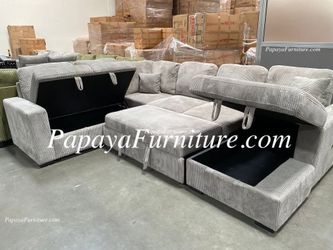 NEW LARGE U Shape Sectional Sofa with Storage Chaise Lounge Set and Pullout Sleeper Bed Convertible Pull out Sofabed Adjustable Ashley Style Discount