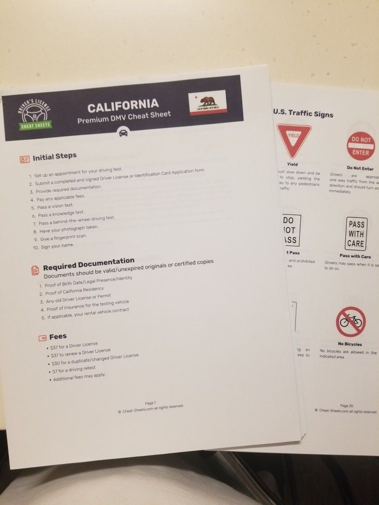 C.A. DMV Cheat Sheet