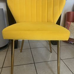 Bright Yellow Velvet Chair With Gold Legs