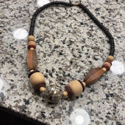 Vintage Wood Bead Necklace 
