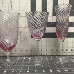 Vintage pink glasses, one margarita, one wine glass  Unique item 