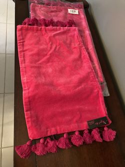 BRAND NEW! 2 Hot pink velvet and tassel pillow cases 12”x20”