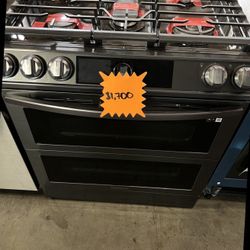 Samsung Black Stainless Steel Double Oven Slide In Stove