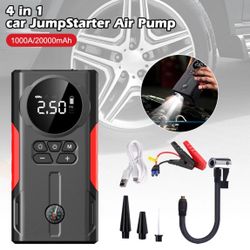 New 4 in 1: car jump starter, tire inflator, flash light, portable battery