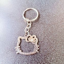 Hello Kitty Silver Tone Rhinestone Keychain Charm