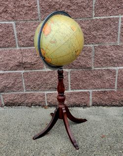 Antique Floor Wood Earth tall Floor Globe