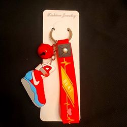 Adorable Red, Light Blue, & Gray Sneaker Keychain