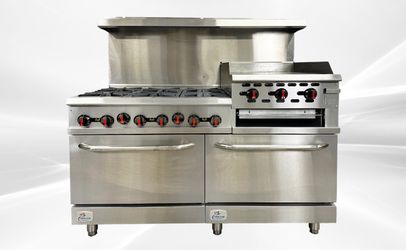 NSF 60" 6 Burner Gas Range w/ Griddle & Cheese Melter – NEW
