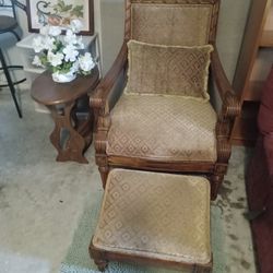 Empire Style Armchair With Slated Foot Stool And Side Table