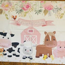 Baby girl pink farm birthday Backdrop 5ft x 3.5 ft