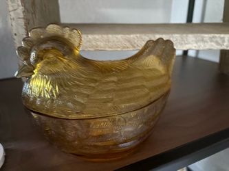 Vintage Amber Glass Hen on Nest Covered Candy Dish – OBO