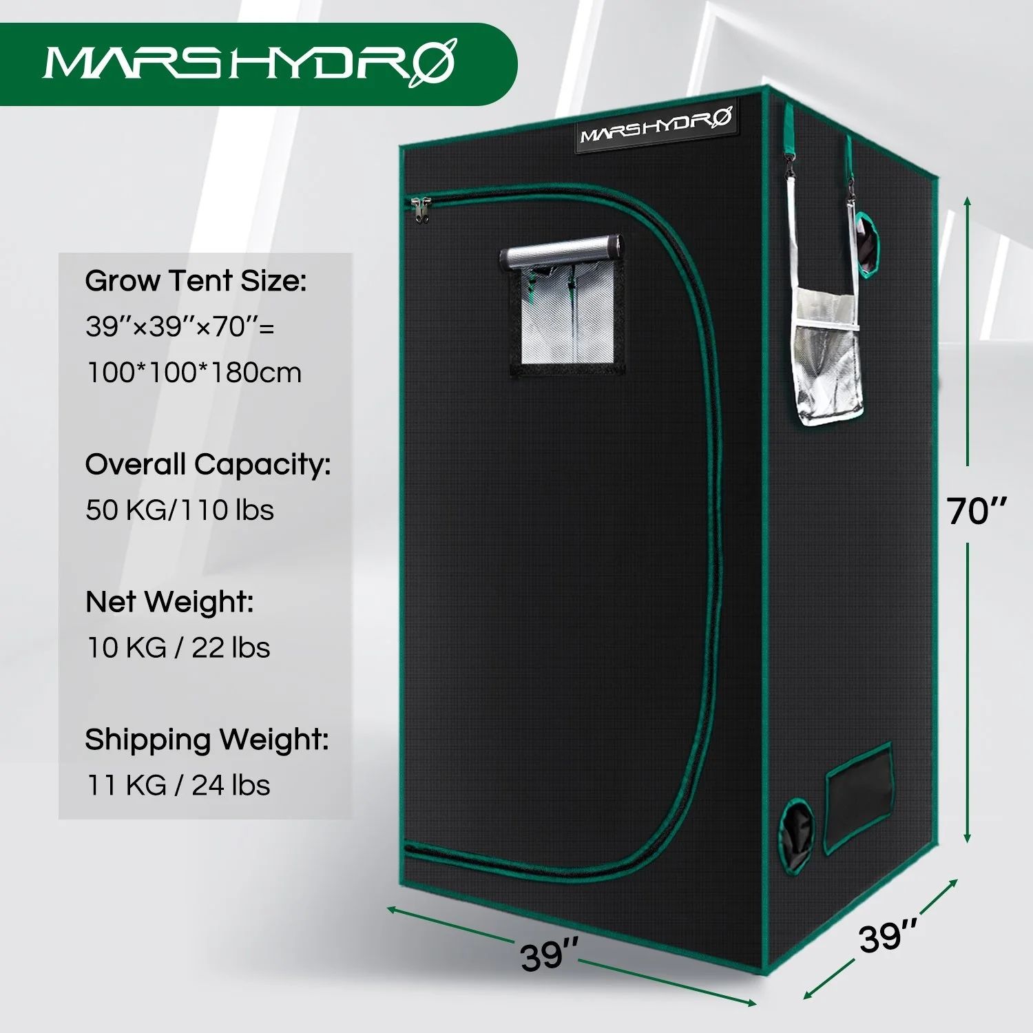 Indoor Grow Tent - 100x100x180cm(3'x3'x6') - Mars Hydro