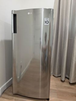 LG LRONC0605V single-door refrigerator with freezer, 5.79 cu. ft. total capacity, in platinum silver/stainless look