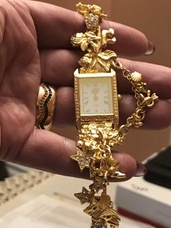 KIRK FOLLY cherubs crystals charms Gold Tone Quartz Unique Watch