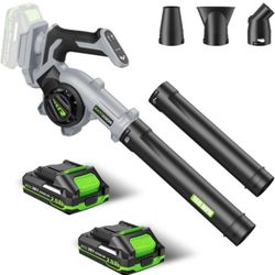 Electric Cordless Leaf Blower with 2 Batteries and Charger, 3 Speed Modes & 3 Blowing Nozzles