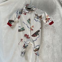 Vintage Lake Matley Baby Sleeper – 12M – Train Print – Made in Canada